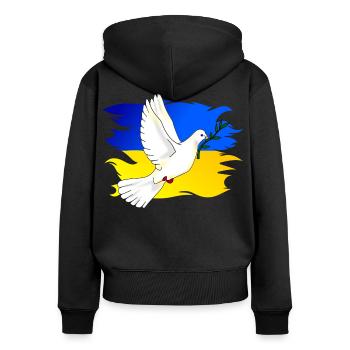 Ukraine Flagge in Landesfarben und Friedenstaube - Frauen Premium Bio Zip Hoodie - Schwarz - Hinten - Julia (174cm)
