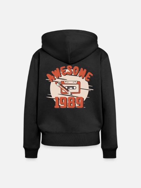 Coole 1989 Retro Tabe - Frauen Premium Bio Zip Hoodie - Schwarz