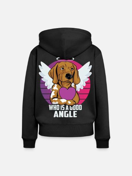 Engel Hund - Frauen Premium Bio Zip Hoodie - Schwarz