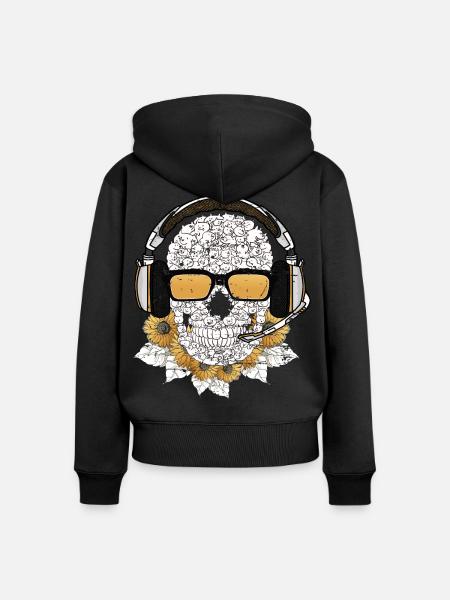 Musik Skull - Frauen Premium Bio Zip Hoodie - Schwarz