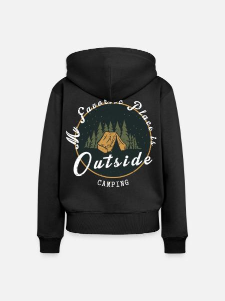Mein Lieblingsplatz ist Draußen - Frauen Premium Bio Zip Hoodie - Schwarz