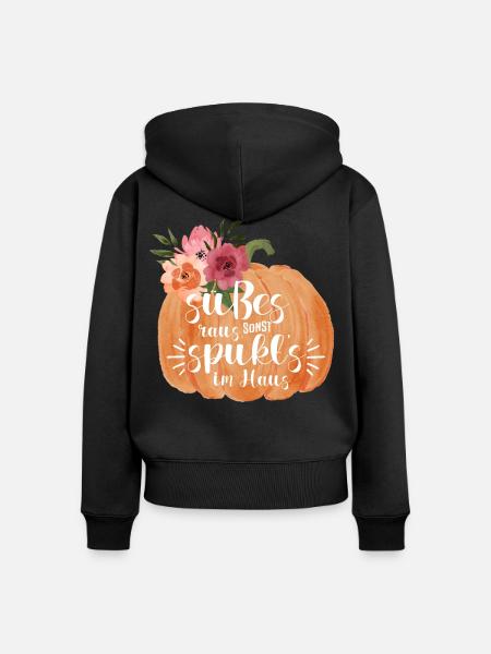 Halloween Süßes raus sonsts spukt's... - Frauen Premium Bio Zip Hoodie - Schwarz