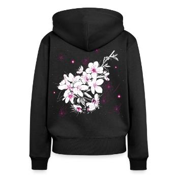 Kirschblüten Sakura Frühling - Frauen Premium Bio Zip Hoodie - Schwarz - Hinten - Julia (174cm)