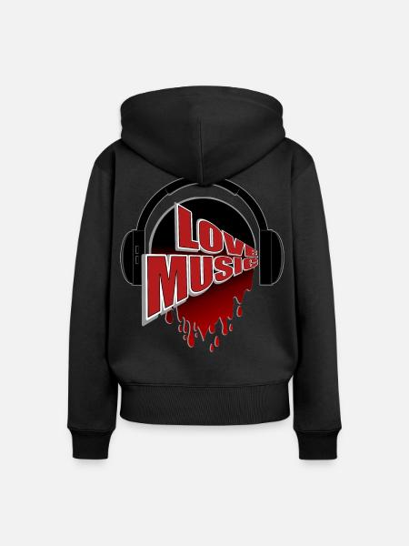 Liebe Musik Kopfhörer Herzblut - Frauen Premium Bio Zip Hoodie - Schwarz