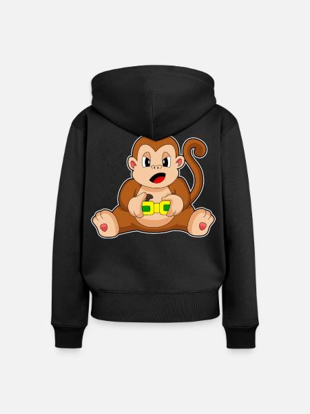 Affe Gamer Controller - Frauen Premium Bio Zip Hoodie - Schwarz