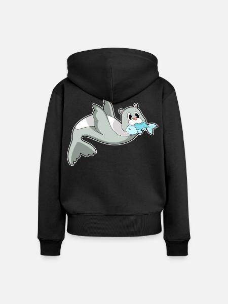 Seehund Fisch - Frauen Premium Bio Zip Hoodie - Schwarz