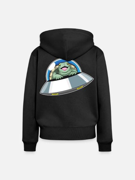 Schildkröte Raumschiff Weltraum - Frauen Premium Bio Zip Hoodie - Schwarz