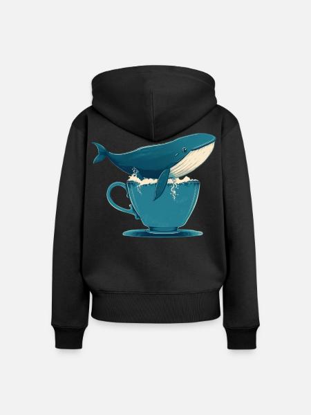 Wal in Teetasse - Frauen Premium Bio Zip Hoodie - Schwarz