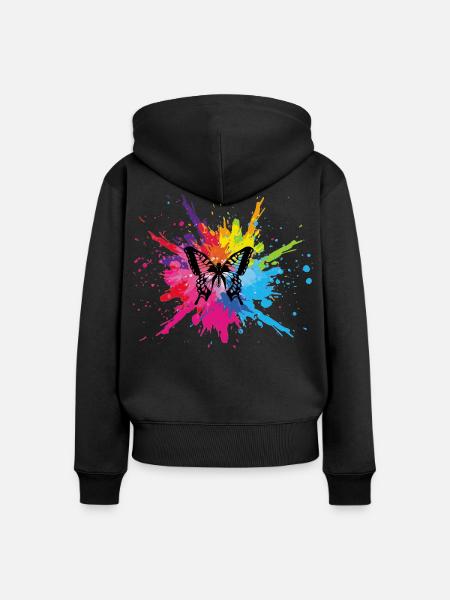 Mehrfarbiger Schmetterling - Frauen Premium Bio Zip Hoodie - Schwarz