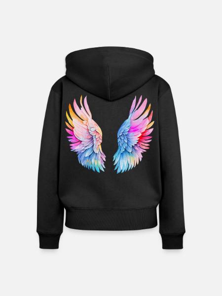 Regenbogen-Engelsflügel - Frauen Premium Bio Zip Hoodie - Schwarz