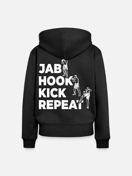 Jab Hook Kick Wiederholen - Frauen Premium Bio Zip Hoodie - Schwarz