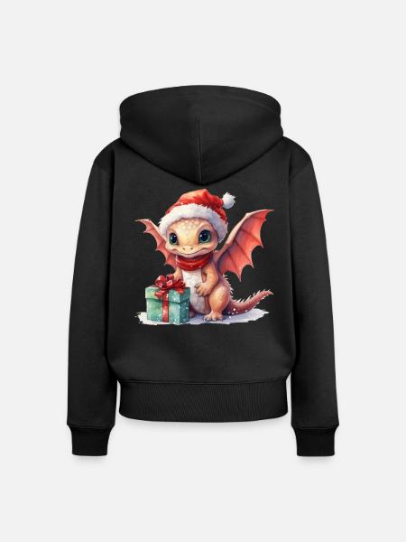 Weihnachtsdrache mit Geschenk - Frauen Premium Bio Zip Hoodie - Schwarz