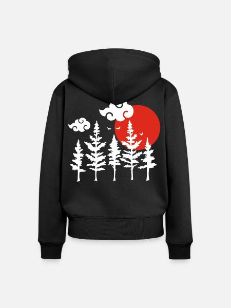Weiße Bäume und rote Sonne - Frauen Premium Bio Zip Hoodie - Schwarz