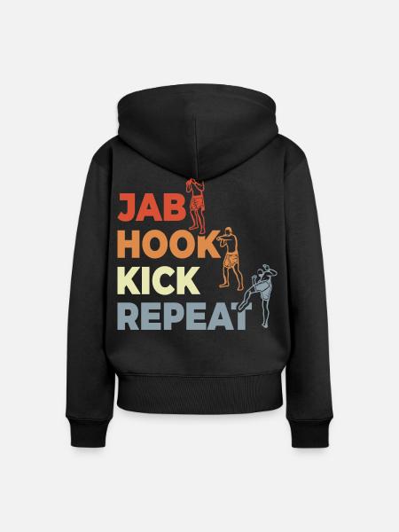 Jab Hook Kick Repeat - Frauen Premium Bio Zip Hoodie - Schwarz