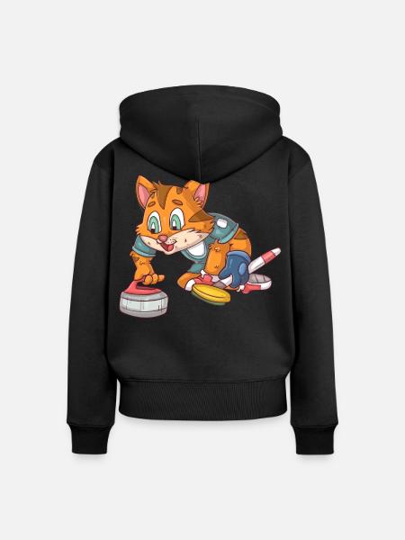 Curling Katze - Frauen Premium Bio Zip Hoodie - Schwarz
