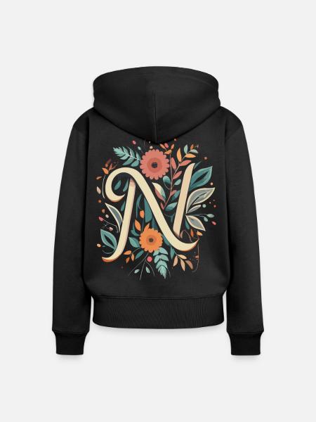N Typographie floral - Frauen Premium Bio Zip Hoodie - Schwarz