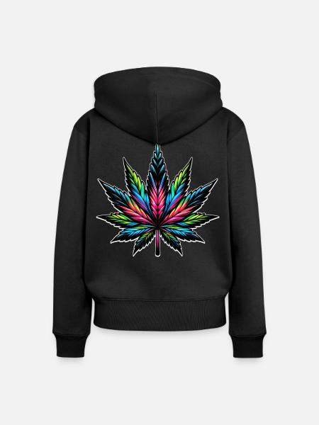 Cannabis Neon psychedelisches Design - Frauen Premium Bio Zip Hoodie - Schwarz