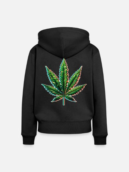 Cannabis Glitch - Frauen Premium Bio Zip Hoodie - Schwarz