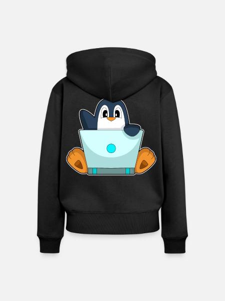 Pinguin Laptop - Frauen Premium Bio Zip Hoodie - Schwarz