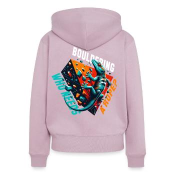Bouldern Gecko Seil? Geschenk - Frauen Premium Bio Zip Hoodie - Altrosa - Hinten - Julia (174cm)