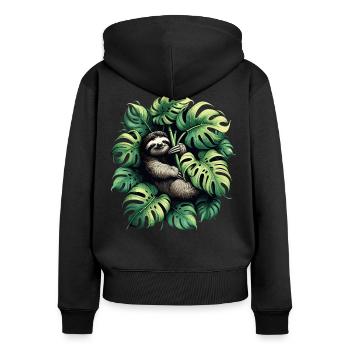 Monstera deliciosa Faultier Geschenk - Frauen Premium Bio Zip Hoodie - Schwarz - Hinten - Julia (174cm)