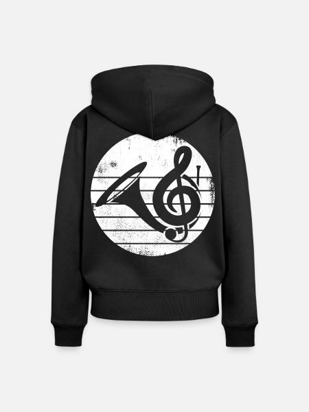 Waldhorn Zeichnung - Frauen Premium Bio Zip Hoodie - Schwarz