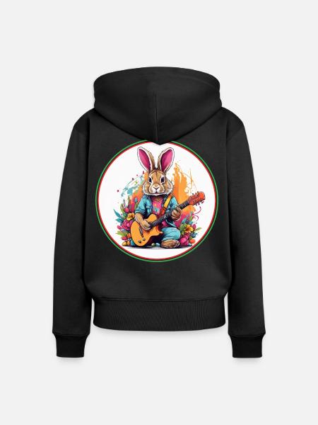 Osterhase mit Gitarre - Frauen Premium Bio Zip Hoodie - Schwarz