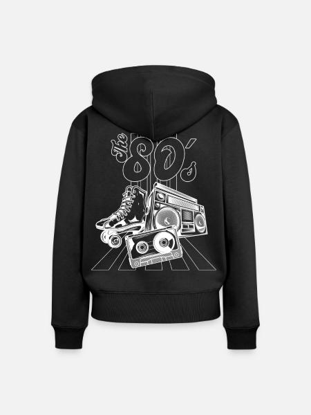 80er Nostalgie Boombox Sneaker - Frauen Premium Bio Zip Hoodie - Schwarz