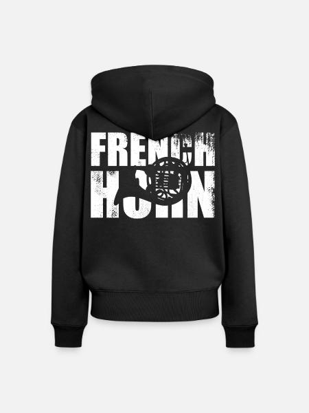 Retro Waldhorn - Frauen Premium Bio Zip Hoodie - Schwarz