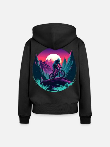 Mountainbiken Vaporwave - Frauen Premium Bio Zip Hoodie - Schwarz