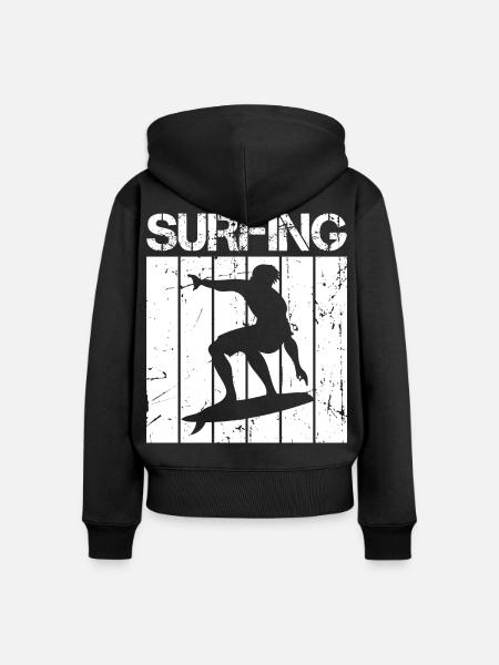Retro Surfer - Frauen Premium Bio Zip Hoodie - Schwarz