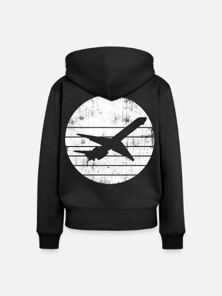 Flugzeug Zeichnung - Frauen Premium Bio Zip Hoodie - Schwarz