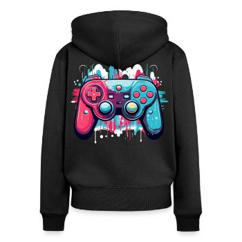 Game Controller - Frauen Premium Bio Zip Hoodie - Schwarz - Hinten - Julia (174cm)