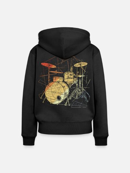Schlagzeug Retrowave - Frauen Premium Bio Zip Hoodie - Schwarz