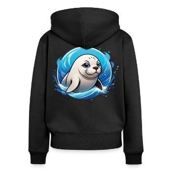 Seal in the water - Women's Premium Organic Zip Hoodie - black - Back - Julia (174cm)