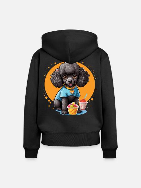 Schwarzer Pudel beim Dessert - Frauen Premium Bio Zip Hoodie - Schwarz
