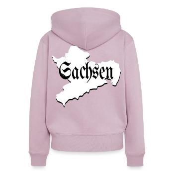 Saxe noir et blanc - Sweat à capuche zippé Premium bio Femme - rose poudré - Dos - Julia (174cm)