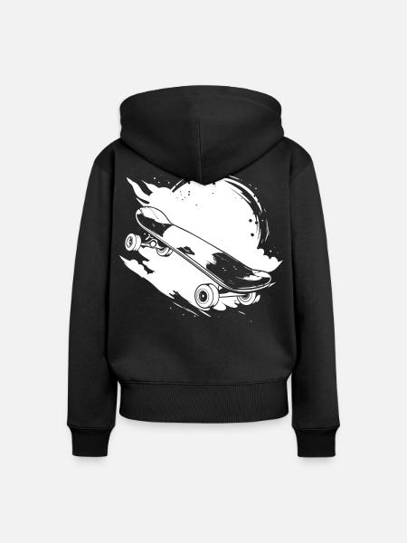 Skateboard Zeichnung - Frauen Premium Bio Zip Hoodie - Schwarz