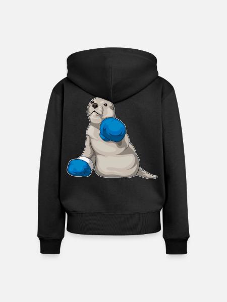 Seehund Boxer Boxhandschuhe Boxen - Frauen Premium Bio Zip Hoodie - Schwarz