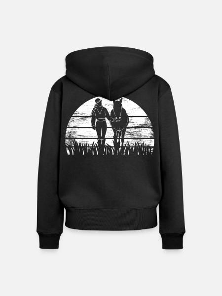 Pferd Mädchen - Frauen Premium Bio Zip Hoodie - Schwarz
