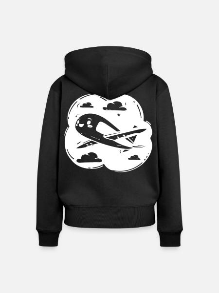 Propellerflugzeug Zeichnung - Frauen Premium Bio Zip Hoodie - Schwarz