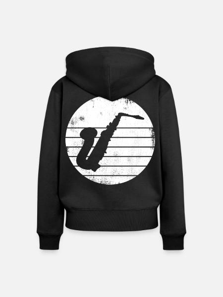 Saxophon Zeichnung - Frauen Premium Bio Zip Hoodie - Schwarz
