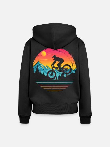 Mountainbiken Vaporwave - Frauen Premium Bio Zip Hoodie - Schwarz