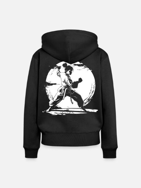 Karate Mädchen Zeichnung - Frauen Premium Bio Zip Hoodie - Schwarz