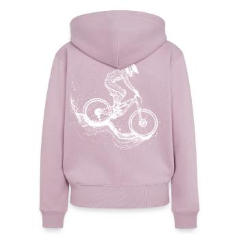 Dessin VTT - Sweat à capuche zippé Premium bio Femme - rose poudré - Dos - Julia (174cm)