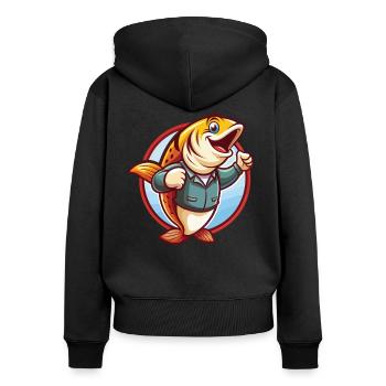 Saumon Drôle Kawaii Dessin animé Clipart Animal Animal de compagnie - Sweat à capuche zippé Premium bio Femme - noir - Dos - Julia (174cm)