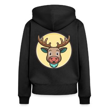 Elch Kawaii Cartoon Figur Tier Haustier Gesicht - Frauen Premium Bio Zip Hoodie - Schwarz - Hinten - Julia (174cm)