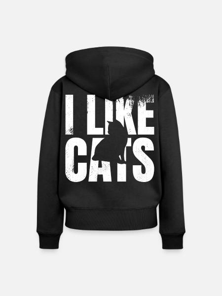 Ich mag Katzen - Frauen Premium Bio Zip Hoodie - Schwarz