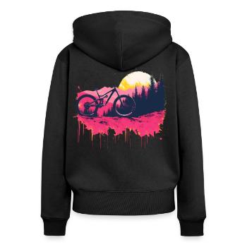 VTT vintage - Sweat à capuche zippé Premium bio Femme - noir - Dos - Julia (174cm)
