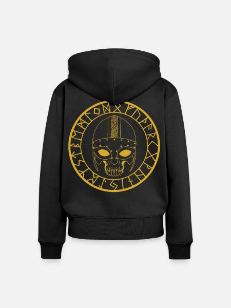 Wikinger Schädel (Gold) - Frauen Premium Bio Zip Hoodie - Schwarz